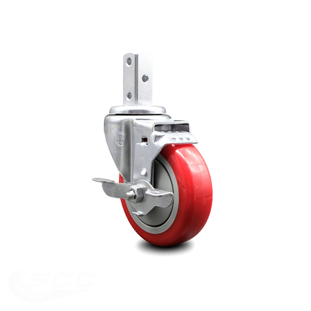 SERVICE CASTER 4 Inch Red Polyurethane Wheel Swivel 3/4 Inch Square Stem Caster with Brake SCC-SQ20S414-PPUB-RED-TLB-34